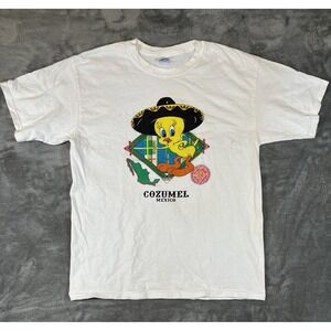 Vintage Looney Tunes Men's T-shirt Size L White Tweety Mexico Ixtapa Reynosa